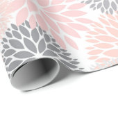 Papier Cadeau Fleurs Gris Rose Rose Chic Et Élégantes (Coin rond)