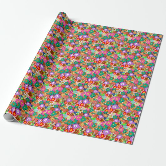 Papier Cadeau Fleurs hippies Boho Super rétros (Déroulé)