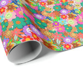 Papier Cadeau Fleurs hippies Boho Super rétros (Coin rond)