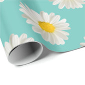 Papier Cadeau Fleurs imprimés floraux marguerites sur le bleu co (Coin rond)