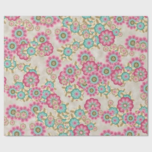 Papier Cadeau Fleurs japonaises Abstraites uniques Motif d'art (Plat)