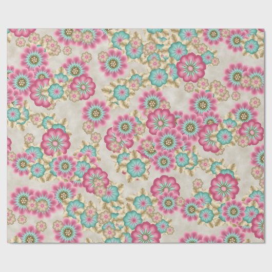 Papier Cadeau Fleurs japonaises Abstraites uniques Motif d'art (Plat)