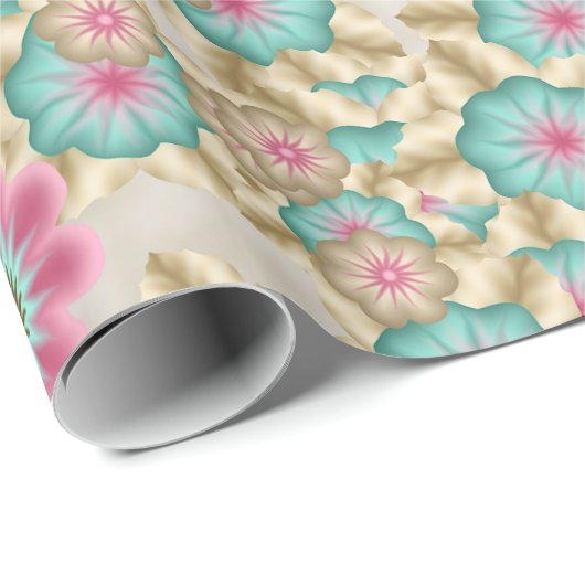 Papier Cadeau Fleurs japonaises Abstraites uniques Motif d'art (Coin rond)