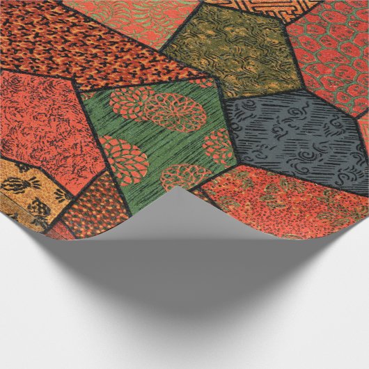 PAPIER CADEAU FLEURS JAPONAISES ANCIENNES, FEUILLES, FLEURS GÉOM (Coin)