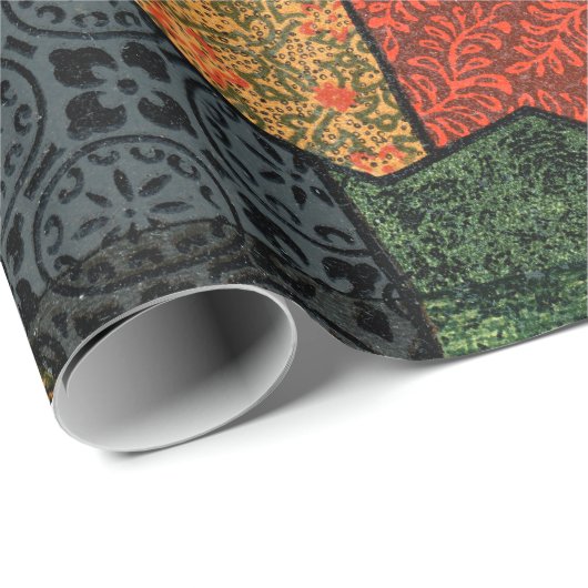 PAPIER CADEAU FLEURS JAPONAISES ANCIENNES, FEUILLES, FLEURS GÉOM (Coin rond)