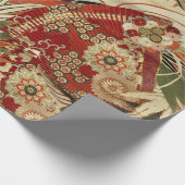 Papier Cadeau FLEURS JAPONAISES ANCIENNES Rouge Vert Noir Floral (Coin)