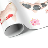 Papier Cadeau FLEURS japonaises ET POISSON KOI blanc et rouge (Coin rond)