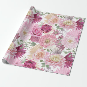 Papier Cadeau Fleurs Jardins Roses Mixtes
