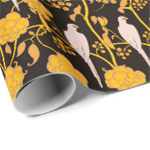 PAPIER CADEAU FLEURS JAUNES ART DÉCO, PAROIS BLANCS SUR NOIR (Coin rond)