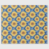 Papier Cadeau Fleurs Jaunes Bleues Anniversaire (Plat)