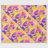 PAPIER CADEAU FLEURS JAUNES, BOUTEILLES D'OR (Plat)