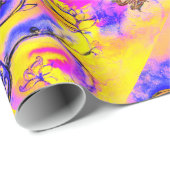 PAPIER CADEAU FLEURS JAUNES, BOUTEILLES D'OR (Coin rond)