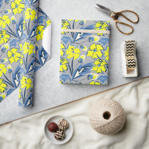 Papier Cadeau Fleurs jaunes et bleues avec étincelles
