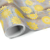 Papier Cadeau Fleurs jaunes et dorées (Coin rond)