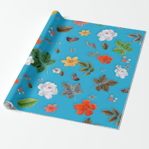 Papier Cadeau Fleurs jaunes et roses blanches 24