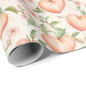 Papier Cadeau Fleurs jolies de cœur menthe pêche Anniversaire (Coin rond)