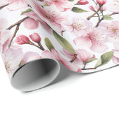 Papier Cadeau Fleurs jolies roses de cerisier en fleurs (Coin rond)