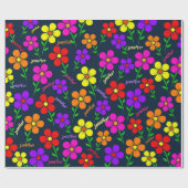 Papier Cadeau Fleurs joyeuses Nom répétitif Anniversaire Rouleau (Plat)