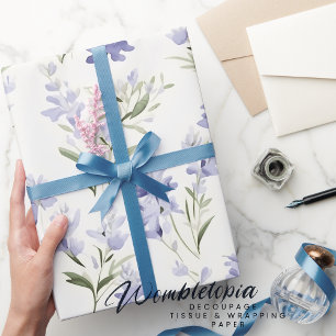 Papier Cadeau Fleurs Lilac élégantes Bleu & Blanc Floral