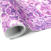 Papier Cadeau Fleurs lilas rose aquarelle (Coin rond)
