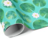 Papier Cadeau Fleurs Lys d'Eau Blanche & Motif Lily Pad (Coin rond)