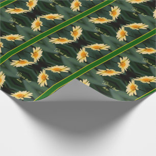 Papier Cadeau Fleurs marguerites jaunes personnalisées