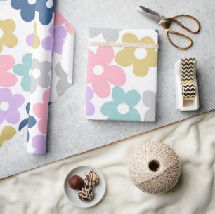 Papier Cadeau Fleurs marguerites super Retro Boho Floral