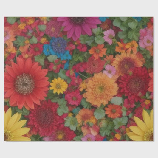 Papier Cadeau Fleurs mixtes colorées (Plat)
