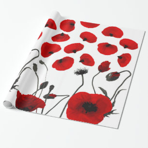 Papier Cadeau Fleurs modernes et pétales noirs et rouges