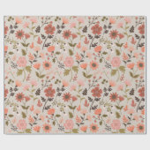 Papier Cadeau Fleurs modernes Feuilles Rose rouille Girly Floral (Plat)