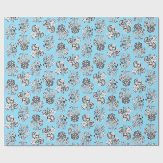 Papier Cadeau Fleurs Monochromes sur Baby Blue Ground Cadeau (Plat)