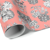 Papier Cadeau Fleurs monochromes sur fond pêche (Coin rond)
