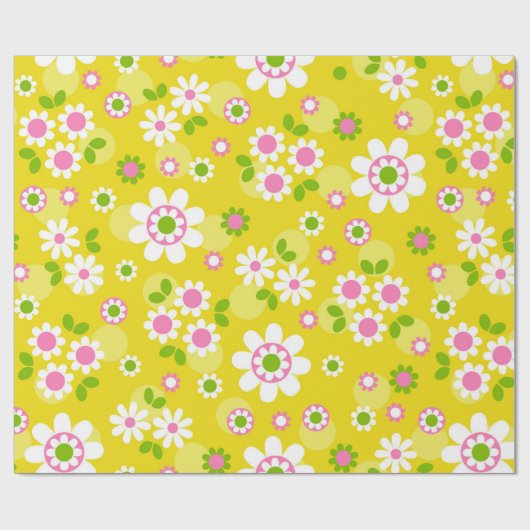 Papier Cadeau Fleurs Mood Rétro Jaune & Blanc (Plat)