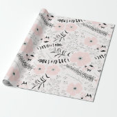 Papier Cadeau Fleurs Motif botanique noir rose (Déroulé)