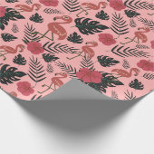 Papier Cadeau Fleurs motifs et feuilles flamands roses (Coin)