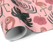 Papier Cadeau Fleurs motifs et feuilles flamands roses (Coin rond)