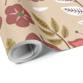 Papier Cadeau Fleurs motifs florales sans soudure, oiseaux, papi (Coin rond)