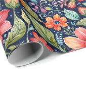 Papier Cadeau Fleurs multicolores modernes (Coin rond)