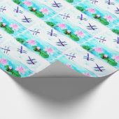 Papier Cadeau Fleurs nénuphars libellules turquoise (Coin)
