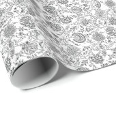 Papier Cadeau Fleurs Noir & Blanc (Coin rond)