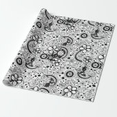 Papier Cadeau Fleurs noir et blanc (Déroulé)