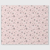 Papier Cadeau Fleurs Noires Blanches Sur Rose (Plat)