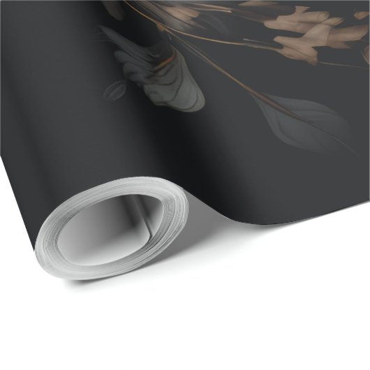 Papier Cadeau Fleurs noires et blanches (Coin rond)