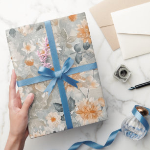 Papier Cadeau Fleurs orange bleu blanc Anniversaire