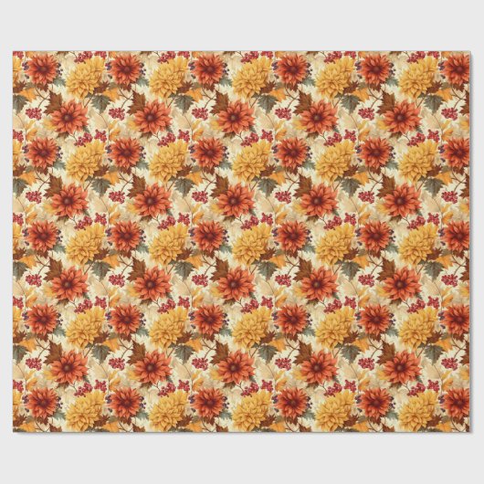 Papier Cadeau Fleurs orange d'automne (Plat)