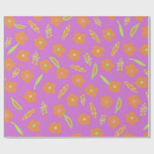 Papier Cadeau Fleurs orange et feuilles vert citron vert sur ros (Plat)