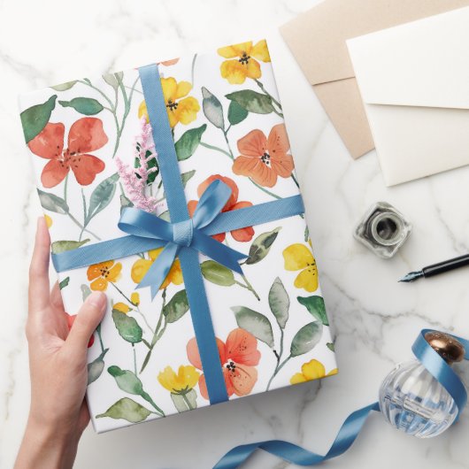 Papier Cadeau Fleurs orange jaune Anniversaire (Cadeaux)
