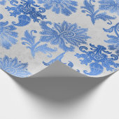 Papier Cadeau Fleurs ornées bleues sur blanc (Coin)