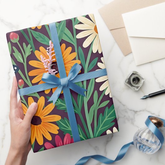 Papier cadeau Fleurs papillons abstrait (Cadeaux)