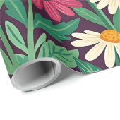 Papier cadeau Fleurs papillons abstrait (Coin rond)